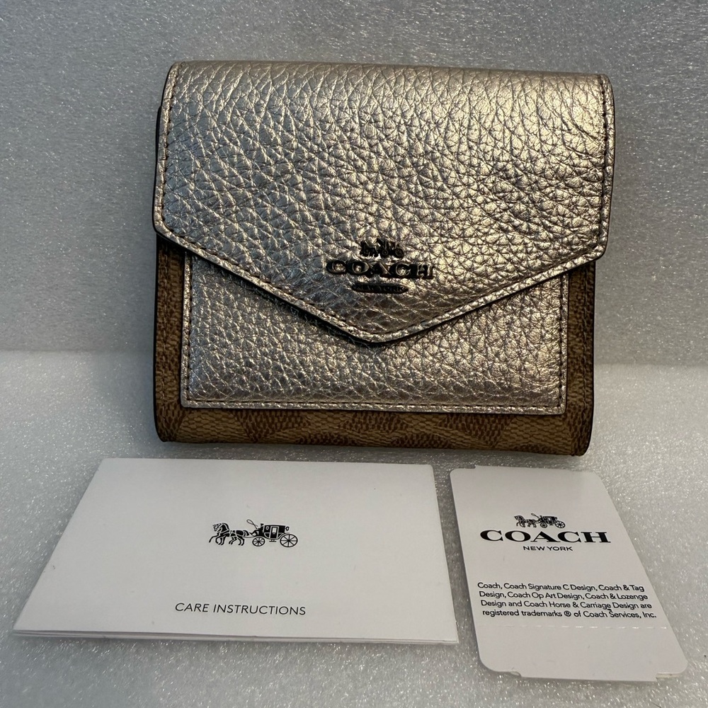 Coach Color-block Silver Signature Canvas Wallet